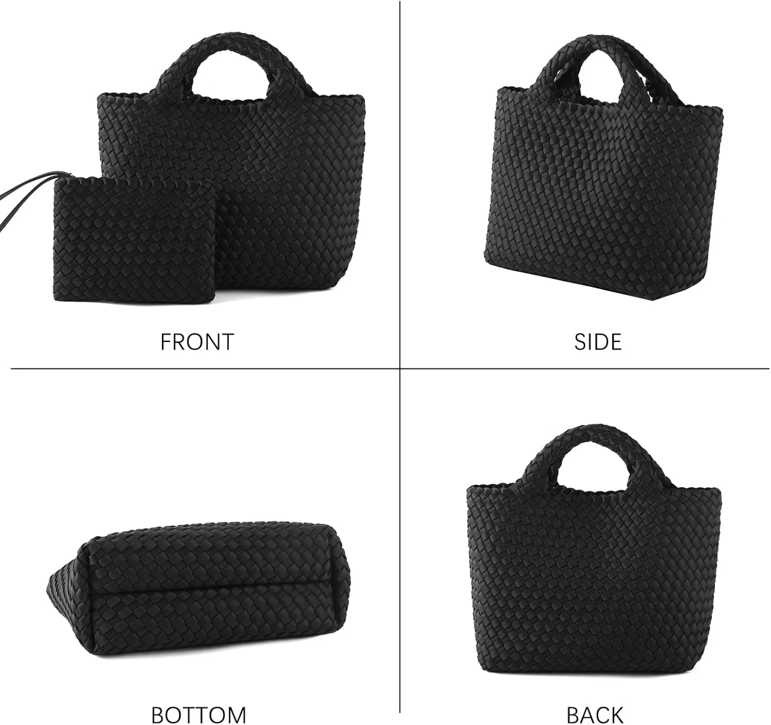 Woven Bag for Women, Neoprene Tote Bag Summer Beach Handbag Purse Retro Handmade Travel Shoulder Bag Set