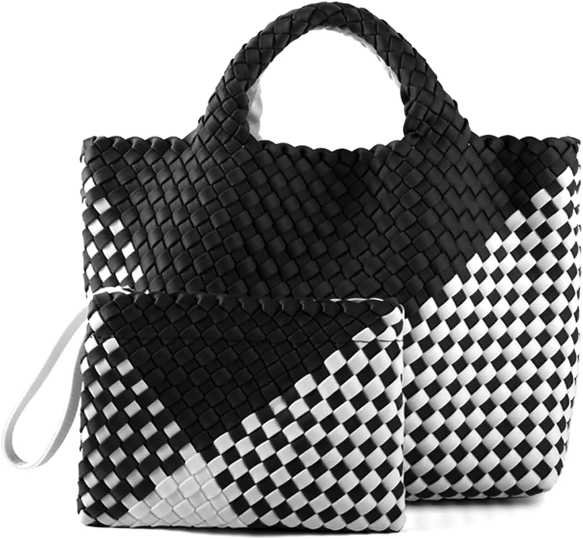 Woven Bag for Women, Neoprene Tote Bag Summer Beach Handbag Purse Retro Handmade Travel Shoulder Bag Set