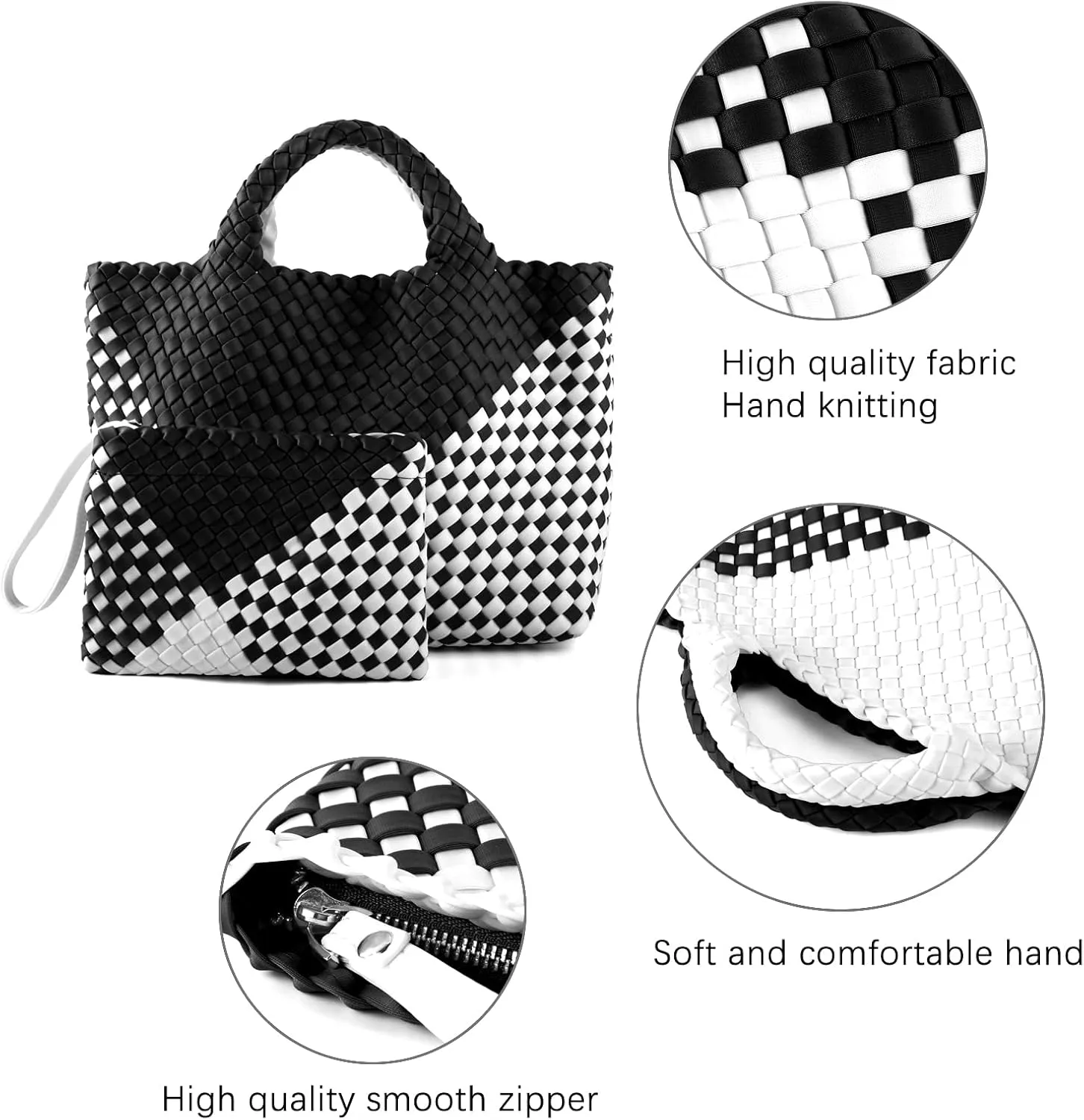 Woven Bag for Women, Neoprene Tote Bag Summer Beach Handbag Purse Retro Handmade Travel Shoulder Bag Set