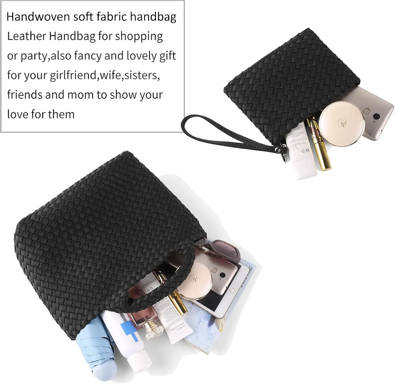 Woven Bag for Women, Neoprene Tote Bag Summer Beach Handbag Purse Retro Handmade Travel Shoulder Bag Set
