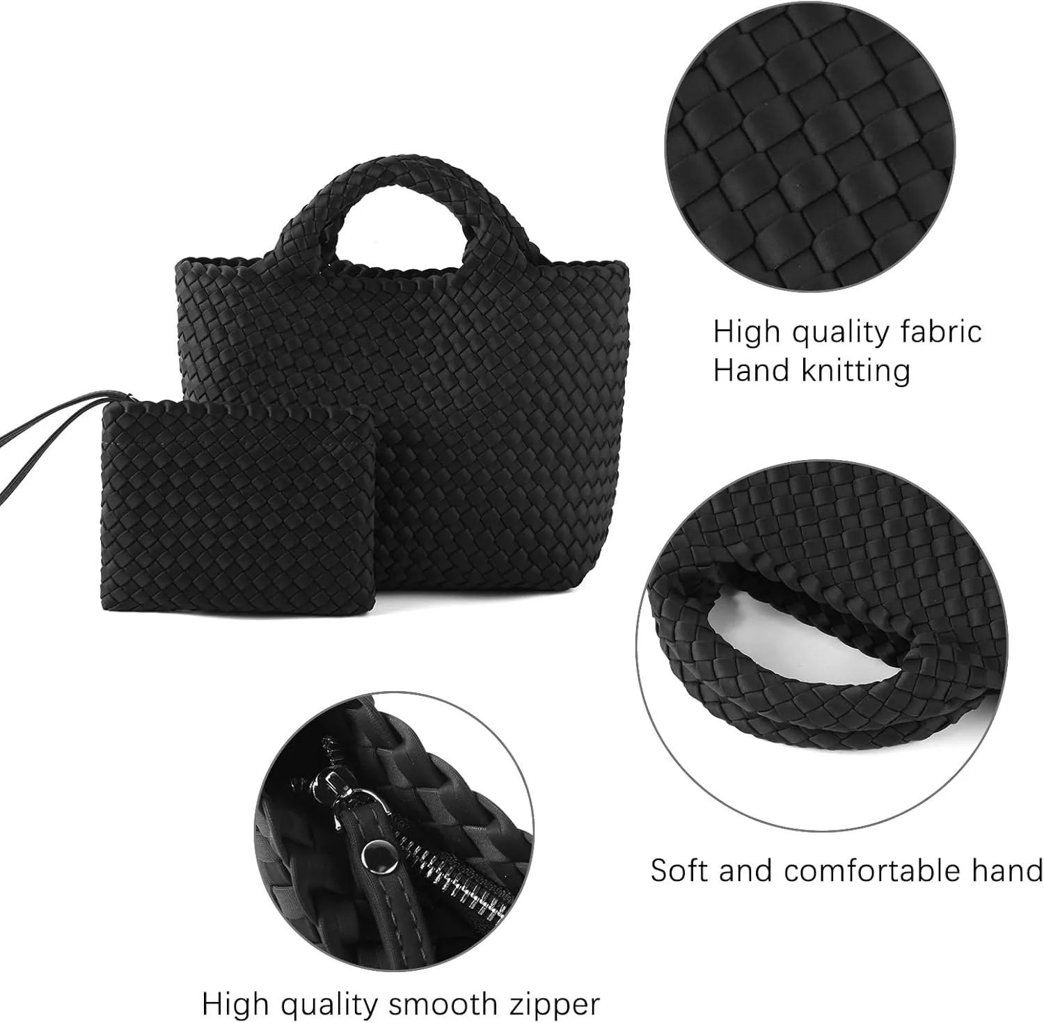 Woven Bag for Women, Neoprene Tote Bag Summer Beach Handbag Purse Retro Handmade Travel Shoulder Bag Set