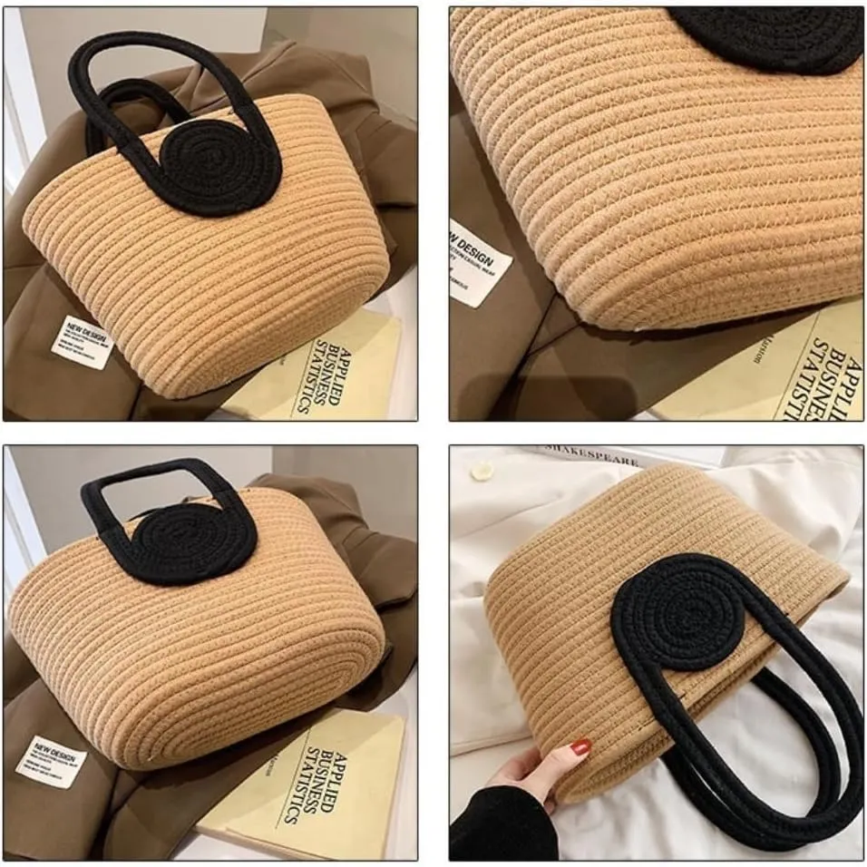 Woven Bag for Women Vibrant Cotton Rope Handbag Chic Large Tote for Women, Stylish Carryall & Shoulder Bag