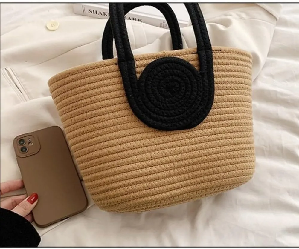Woven Bag for Women Vibrant Cotton Rope Handbag Chic Large Tote for Women, Stylish Carryall & Shoulder Bag
