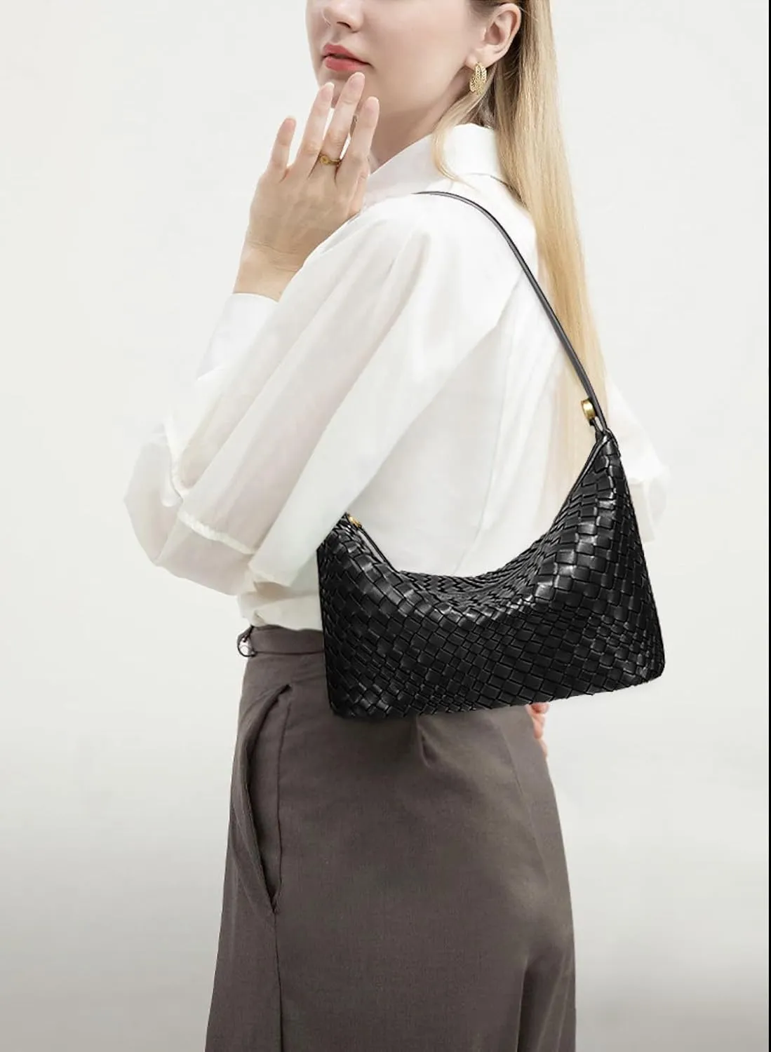 Woven Bag, Premium Leather with Adjustable Straps, Spacious & Organized. Versatile Crossbody, Shoulder Bag