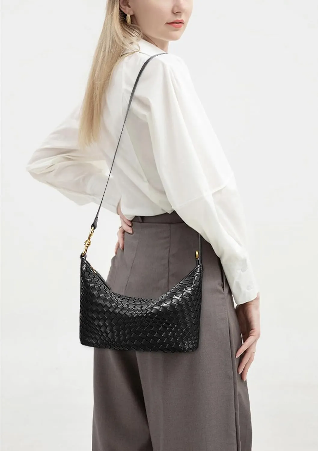 Woven Bag, Premium Leather with Adjustable Straps, Spacious & Organized. Versatile Crossbody, Shoulder Bag