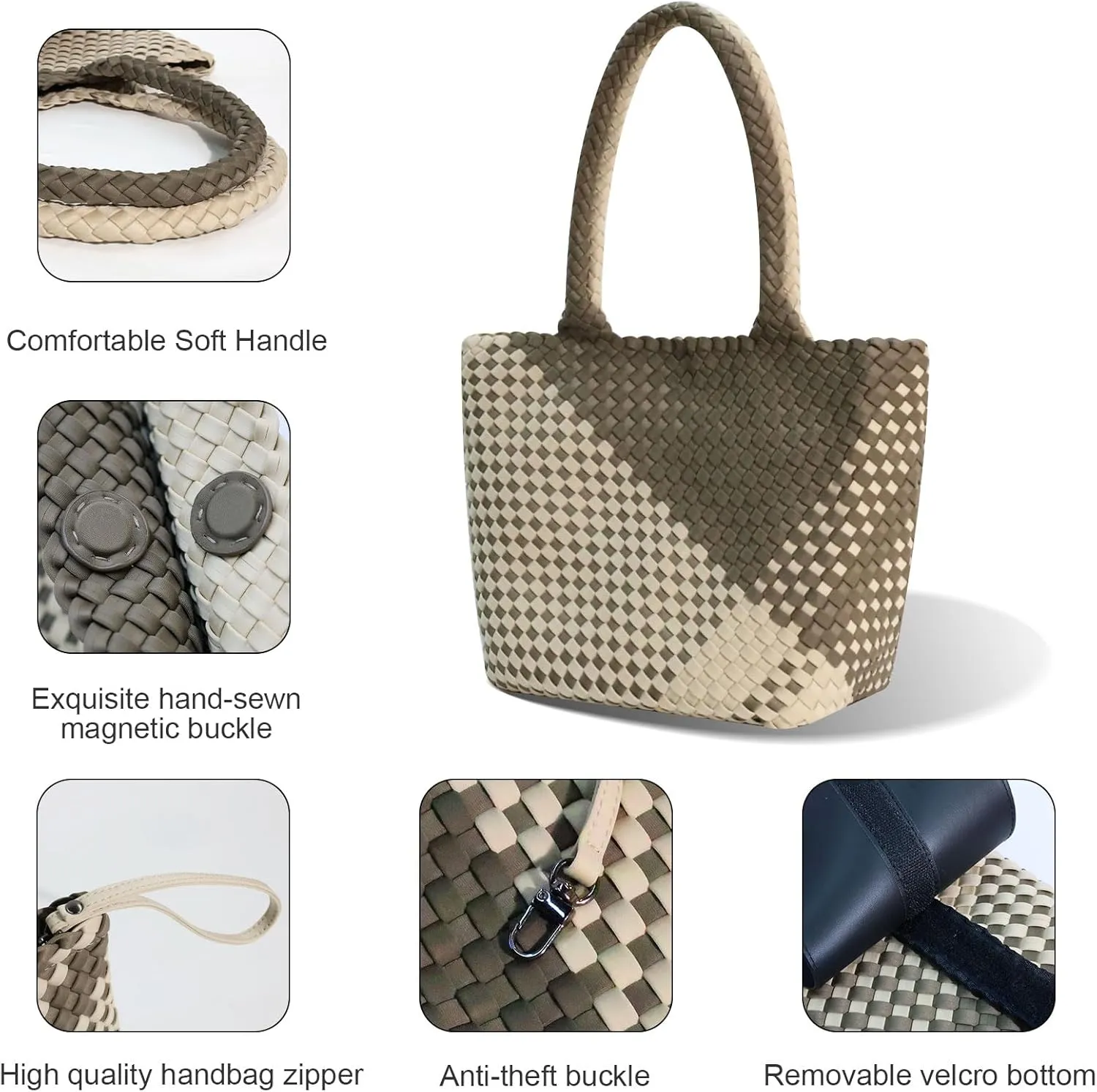 Woven Tote Bag for Women, Neoprene Bag purses, Beach Travel Shoulder Bag, and Top Handle Handbags