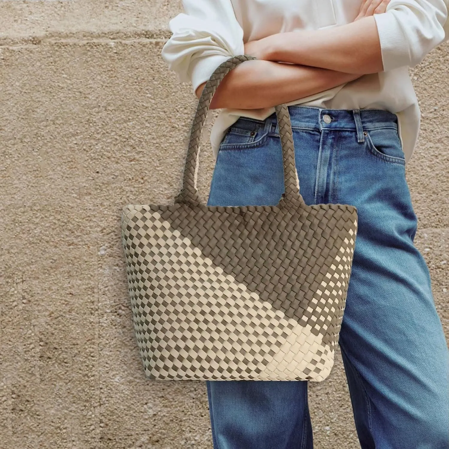 Woven Tote Bag for Women, Neoprene Bag purses, Beach Travel Shoulder Bag, and Top Handle Handbags
