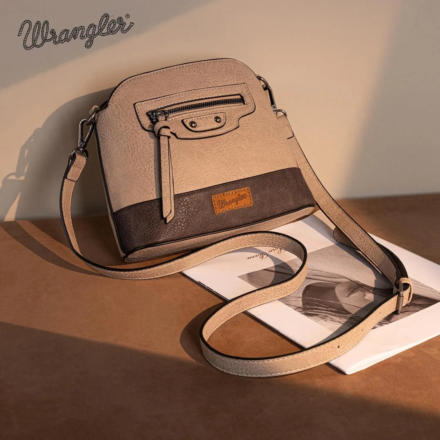 Wrangler Cow Print Crossbody Bag for Women Western Cross Body Purse with Signature Strap