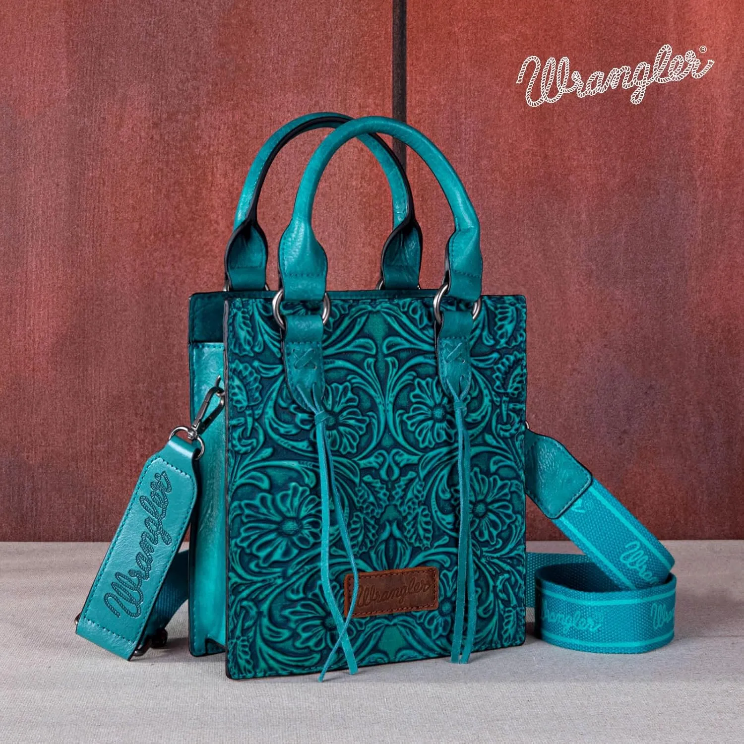 Wrangler Small Crossbody Bag for Women Tooling Top Handle Handbags and Mini Tote Bag