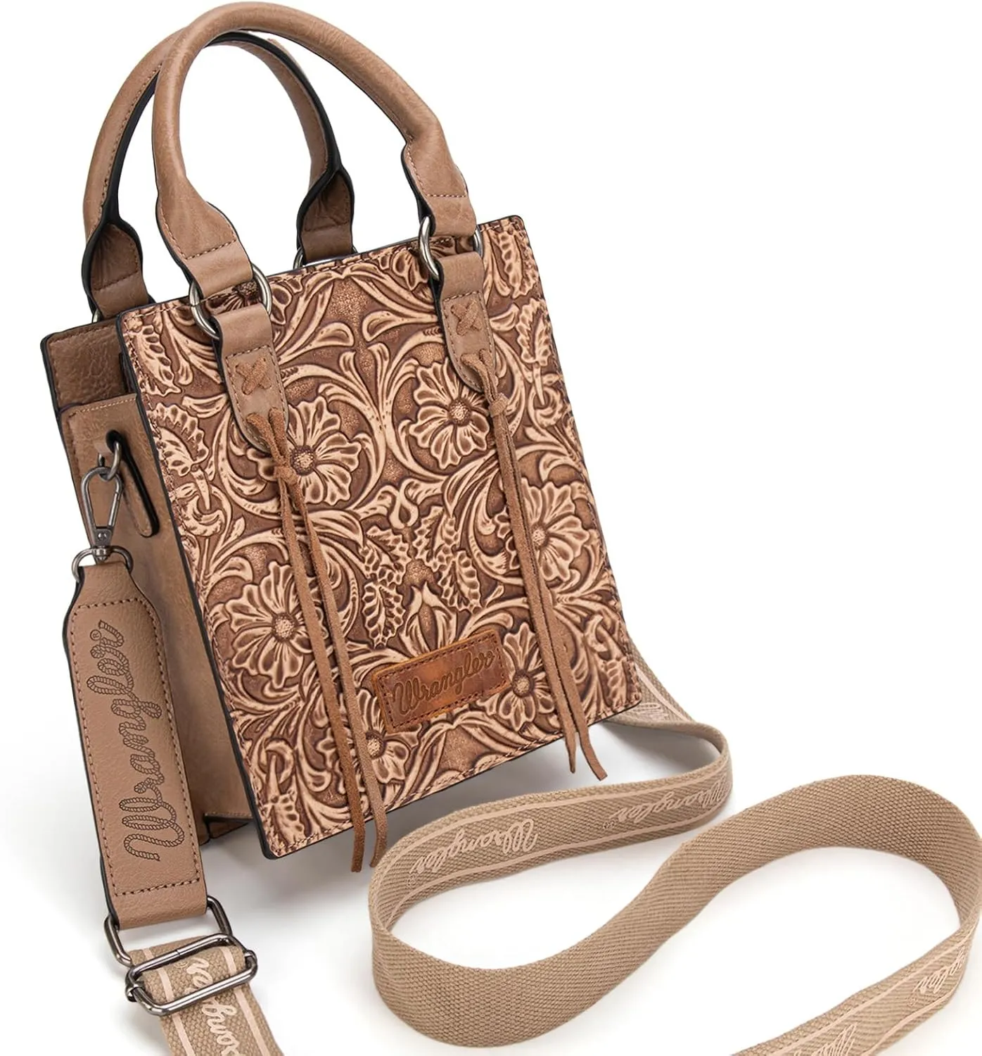 Wrangler Small Crossbody Bag for Women Tooling Top Handle Handbags and Mini Tote Bag