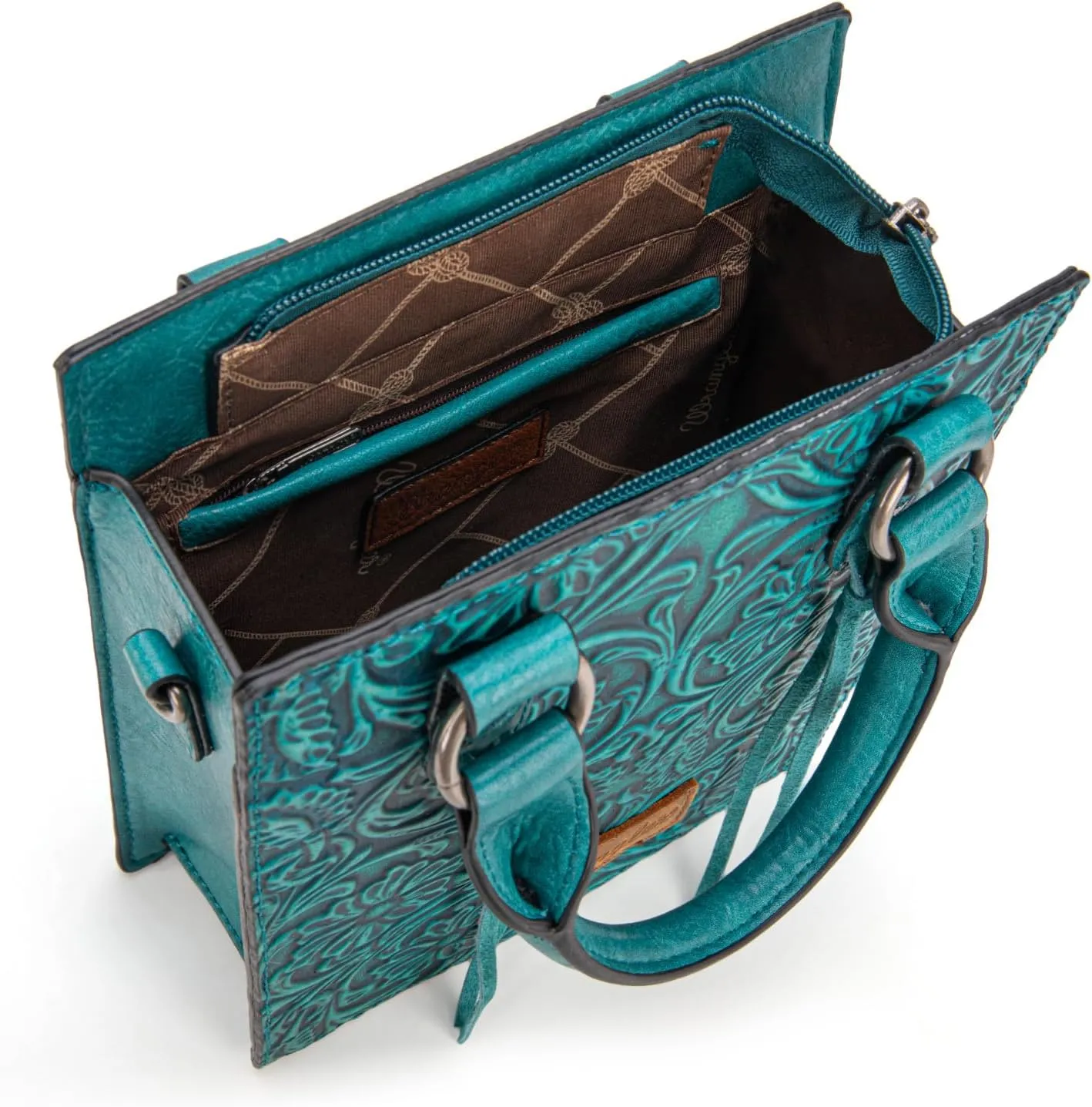 Wrangler Small Crossbody Bag for Women Tooling Top Handle Handbags and Mini Tote Bag