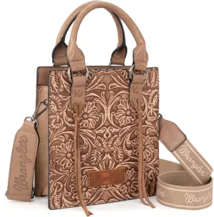 Wrangler Small Crossbody Bag for Women Tooling Top Handle Handbags and Mini Tote Bag