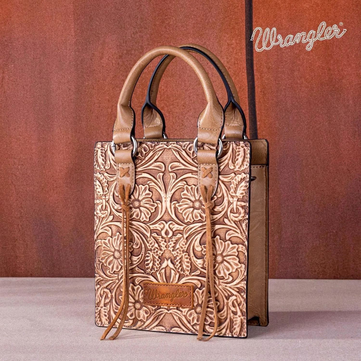 Wrangler Small Crossbody Bag for Women Tooling Top Handle Handbags and Mini Tote Bag