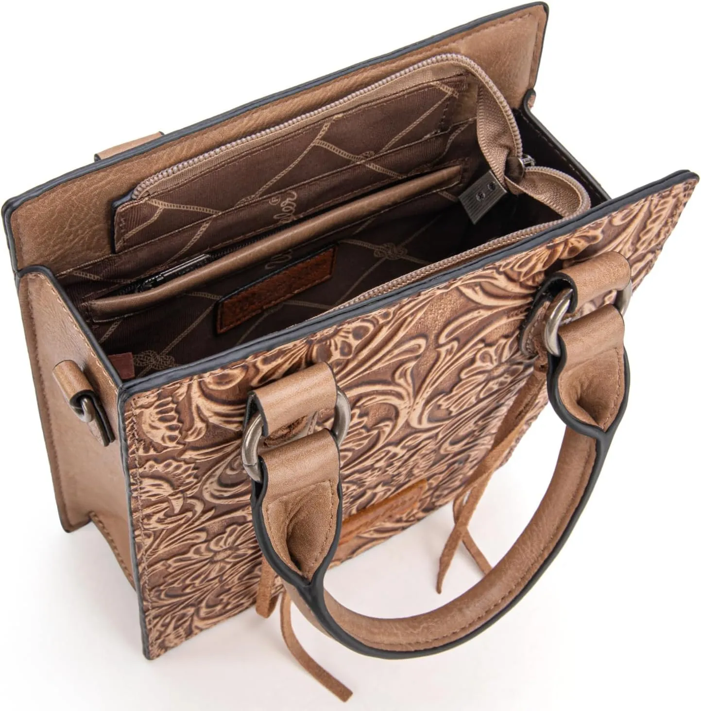 Wrangler Small Crossbody Bag for Women Tooling Top Handle Handbags and Mini Tote Bag