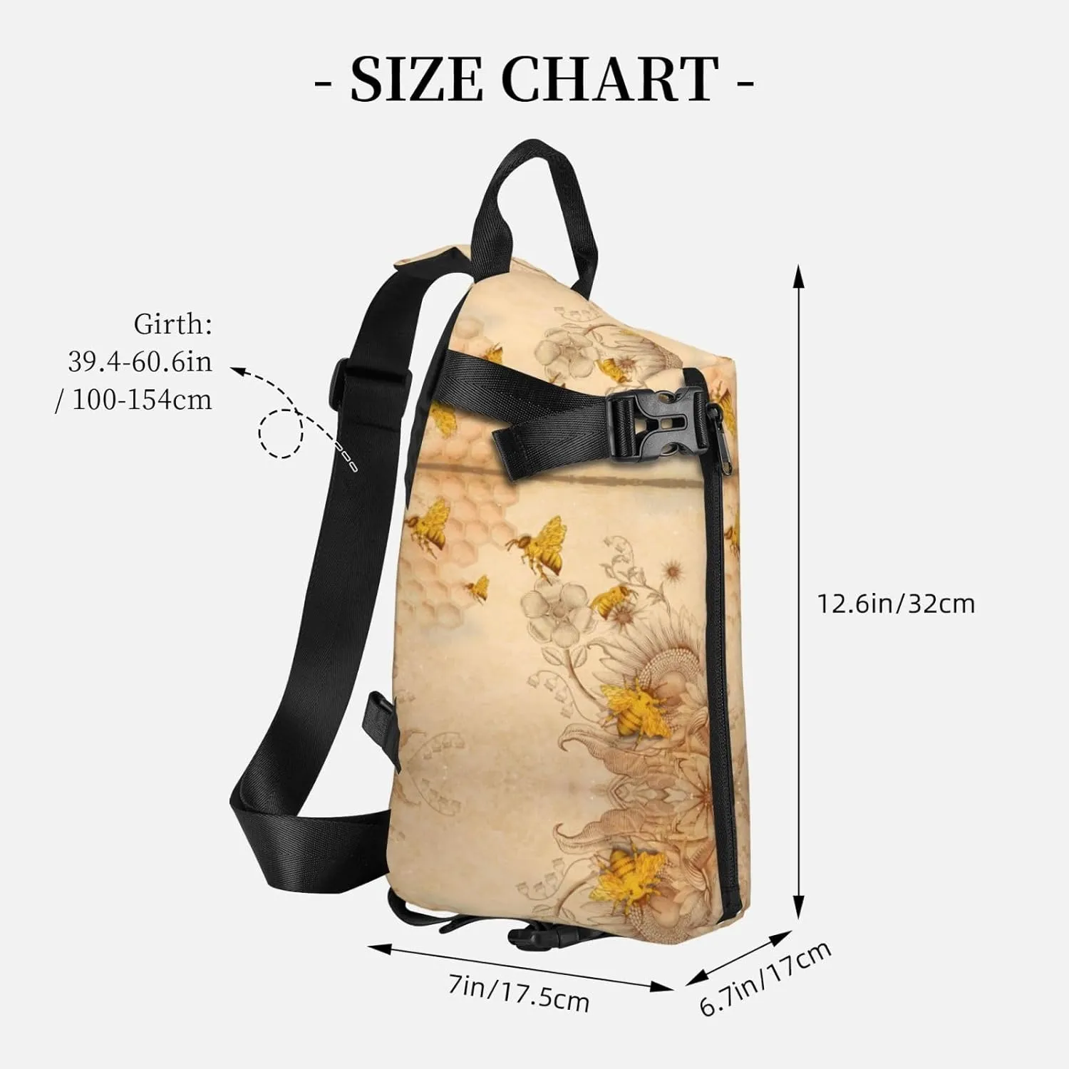 Wurton Rural Honey Bees Flowers Print Travel Crossbody Backpack Bag,Lightweight Sling Bag For Travel Unisex