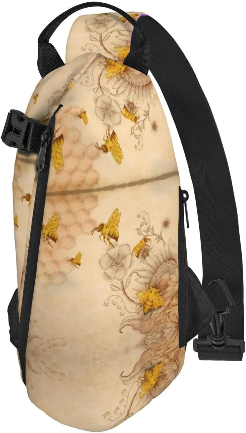 Wurton Rural Honey Bees Flowers Print Travel Crossbody Backpack Bag,Lightweight Sling Bag For Travel Unisex