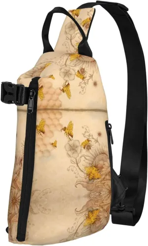 Wurton Rural Honey Bees Flowers Print Travel Crossbody Backpack Bag,Lightweight Sling Bag For Travel Unisex