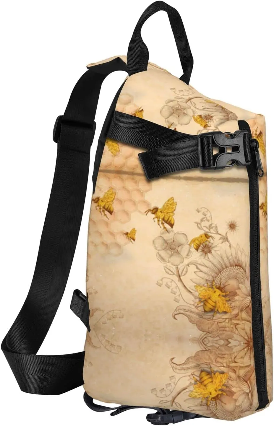 Wurton Rural Honey Bees Flowers Print Travel Crossbody Backpack Bag,Lightweight Sling Bag For Travel Unisex