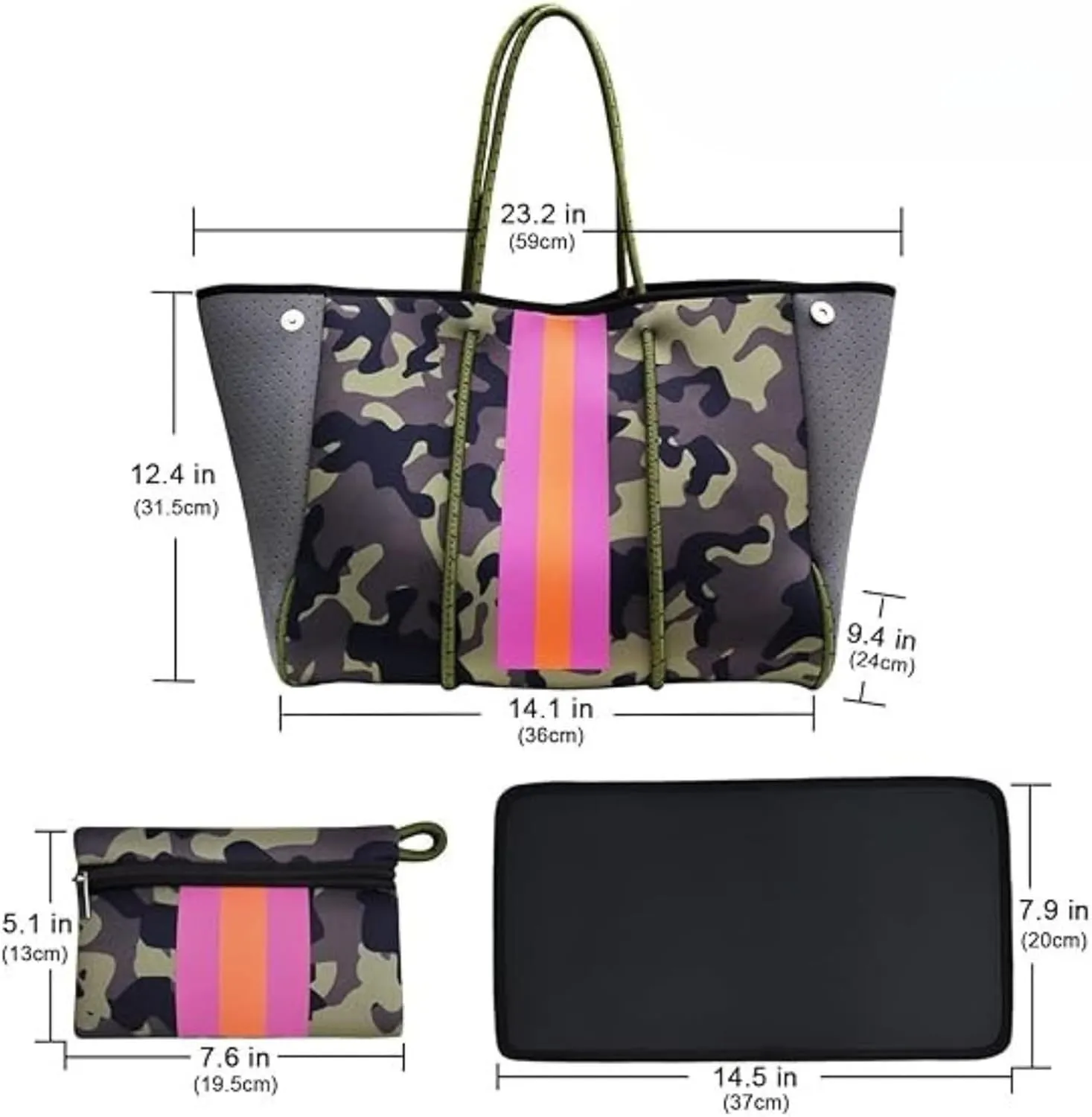 XPONNI Neoprene Large Beach Tote Bag for Women - Pool, Gym, Travel