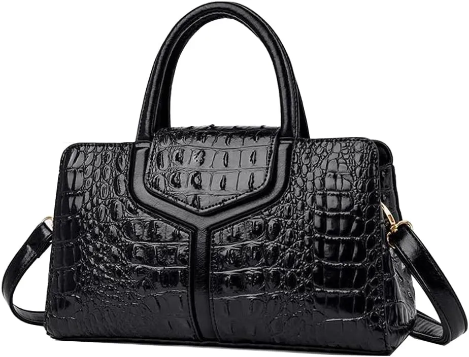 XXGJOALD-Top Handle Handbags Women Purse Crocodile Pattern Faux Leather Tote Bags Satchel Bags Zipper&Flap Handbag Shoulder Bag