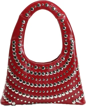 Y2K Vegan Leather Studded Shoulder Bag for Women - 14" Retro Punk Purse, Dual Carry Handbag Casual to Evening