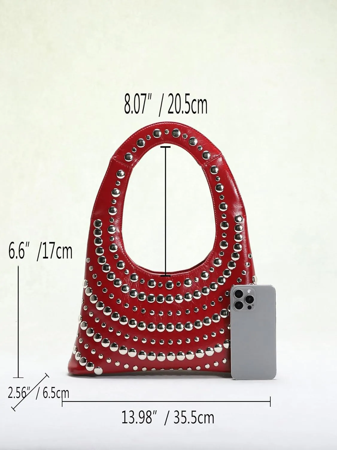 Y2K Vegan Leather Studded Shoulder Bag for Women - 14" Retro Punk Purse, Dual Carry Handbag Casual to Evening