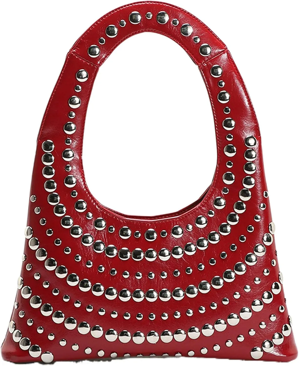 Y2K Vegan Leather Studded Shoulder Bag for Women - 14" Retro Punk Purse, Dual Carry Handbag Casual to Evening