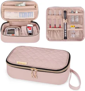 YARWO Diabetic Travel Case for Blood Glucose Monitor, Test Strips, Insulin Syringes, Diabetes Supplies Storage Bag with 2 Detachable and 1 Folding Pouches for Diabetic Care Kits, Dusty Rose (Bag Only)