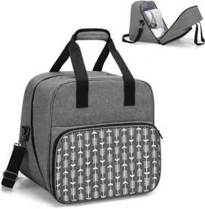 Yarwo Serger Machine Carrying Case with Bottom Wooden Board, Universal Overlock Sewing Machine Tote Bag Compatible with Most Standard Singer, Brother Serger, Gray with Arrow (Patent Pending)