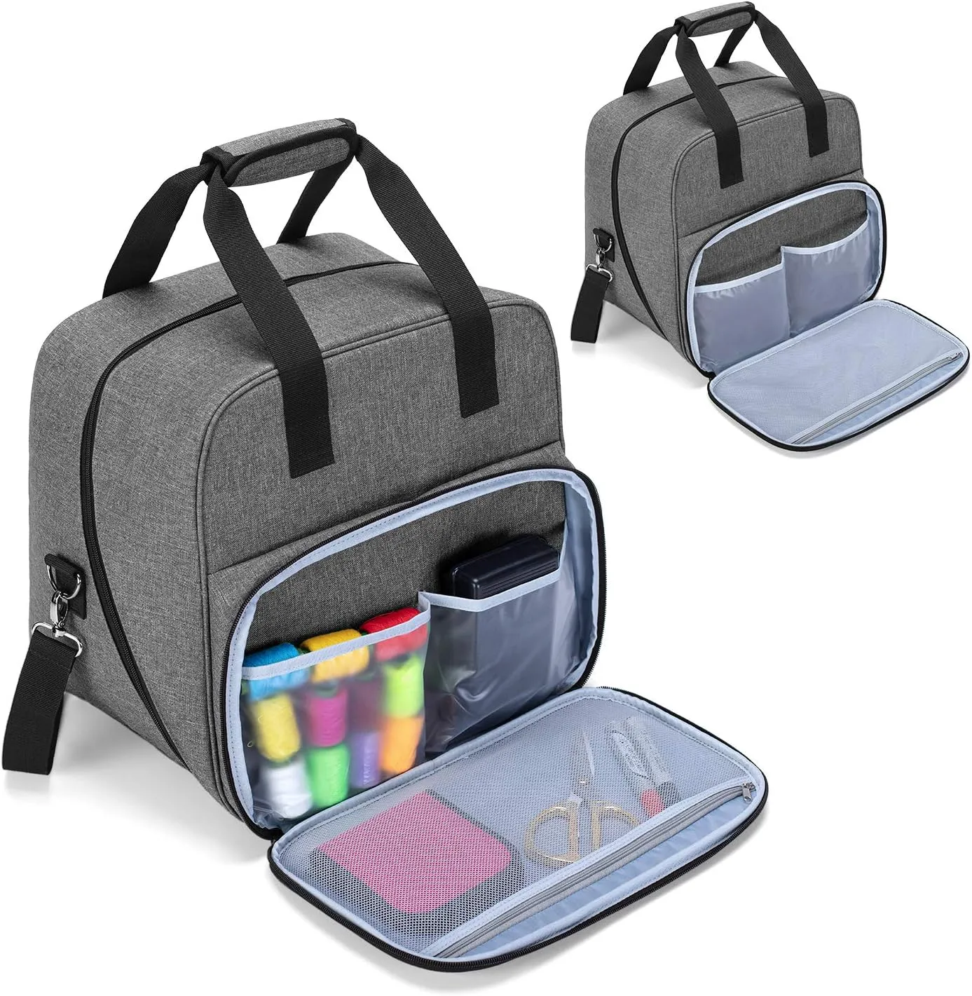 Yarwo Serger Machine Carrying Case with Bottom Wooden Board, Universal Overlock Sewing Machine Tote Bag Compatible with Most Standard Singer, Brother Serger, Gray with Arrow (Patent Pending)