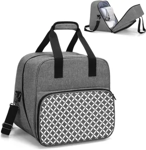 Yarwo Serger Machine Carrying Case with Bottom Wooden Board, Universal Overlock Sewing Machine Tote Bag Compatible with Most Standard Singer, Brother Serger Machine, Gray with Grid (Patent Pending)