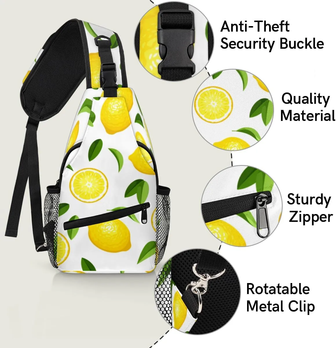 Yellow Lemon Sling Bag for Women Men Crossbody Sling Backpack Shoulder Bag Chest Bag Daypack for Travel Hiking Outdoor