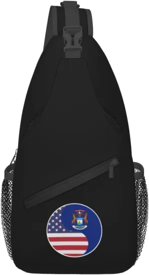 Yin Yang Flag Combination Of America And Michigan Crossbody Bags For Women Men Chest Backpack Gym Shoulder Bag Travel Outdoor Sports Casual Crossbody Bags