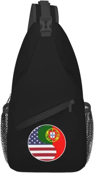Yin Yang Flag Combination Of America And Portugal Crossbody Bags For Women Men Chest Backpack Gym Shoulder Bag Travel Outdoor Sports Casual Crossbody Bags