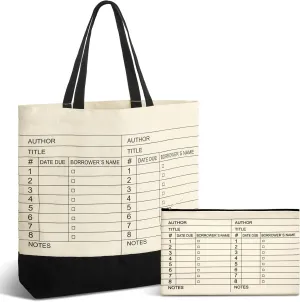 Yinder 2 Pcs Book Lover Gift Library Book Tote Bag Library Card Reusable Cosmetic Bag Print Zipper for Women Gifts