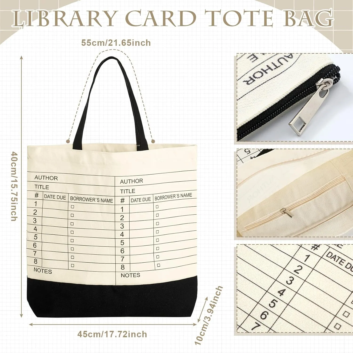 Yinder 2 Pcs Book Lover Gift Library Book Tote Bag Library Card Reusable Cosmetic Bag Print Zipper for Women Gifts