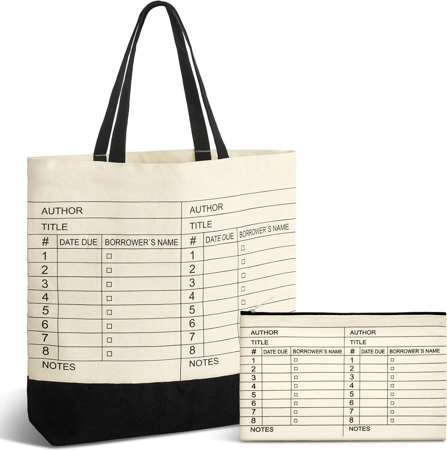Yinder 2 Pcs Book Lover Gift Library Book Tote Bag Library Card Reusable Cosmetic Bag Print Zipper for Women Gifts