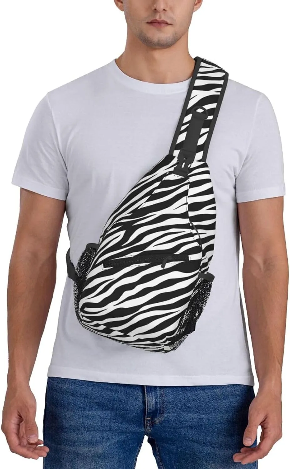 Zebra Print Sling Bag - Black and White Zebra Fur Pattern Crossbody Chest Shoulder Bag - Cute Animal Skin Backpack for Women and Men - Casual Gym Travel Hiking Daypack