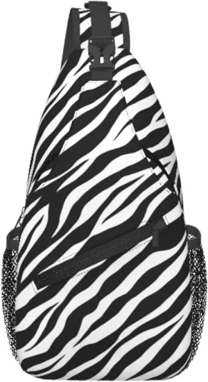 Zebra Print Sling Bag - Black and White Zebra Fur Pattern Crossbody Chest Shoulder Bag - Cute Animal Skin Backpack for Women and Men - Casual Gym Travel Hiking Daypack