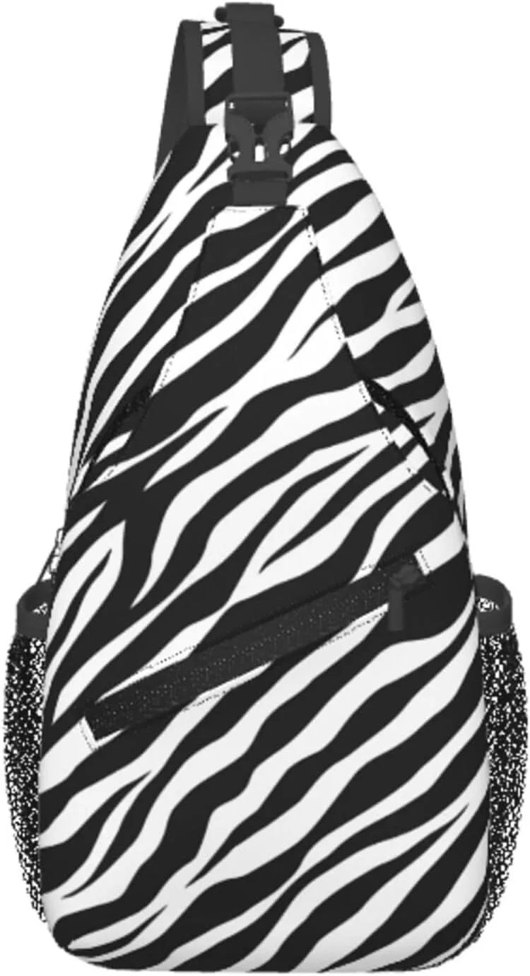 Zebra Print Sling Bag - Black and White Zebra Fur Pattern Crossbody Chest Shoulder Bag - Cute Animal Skin Backpack for Women and Men - Casual Gym Travel Hiking Daypack
