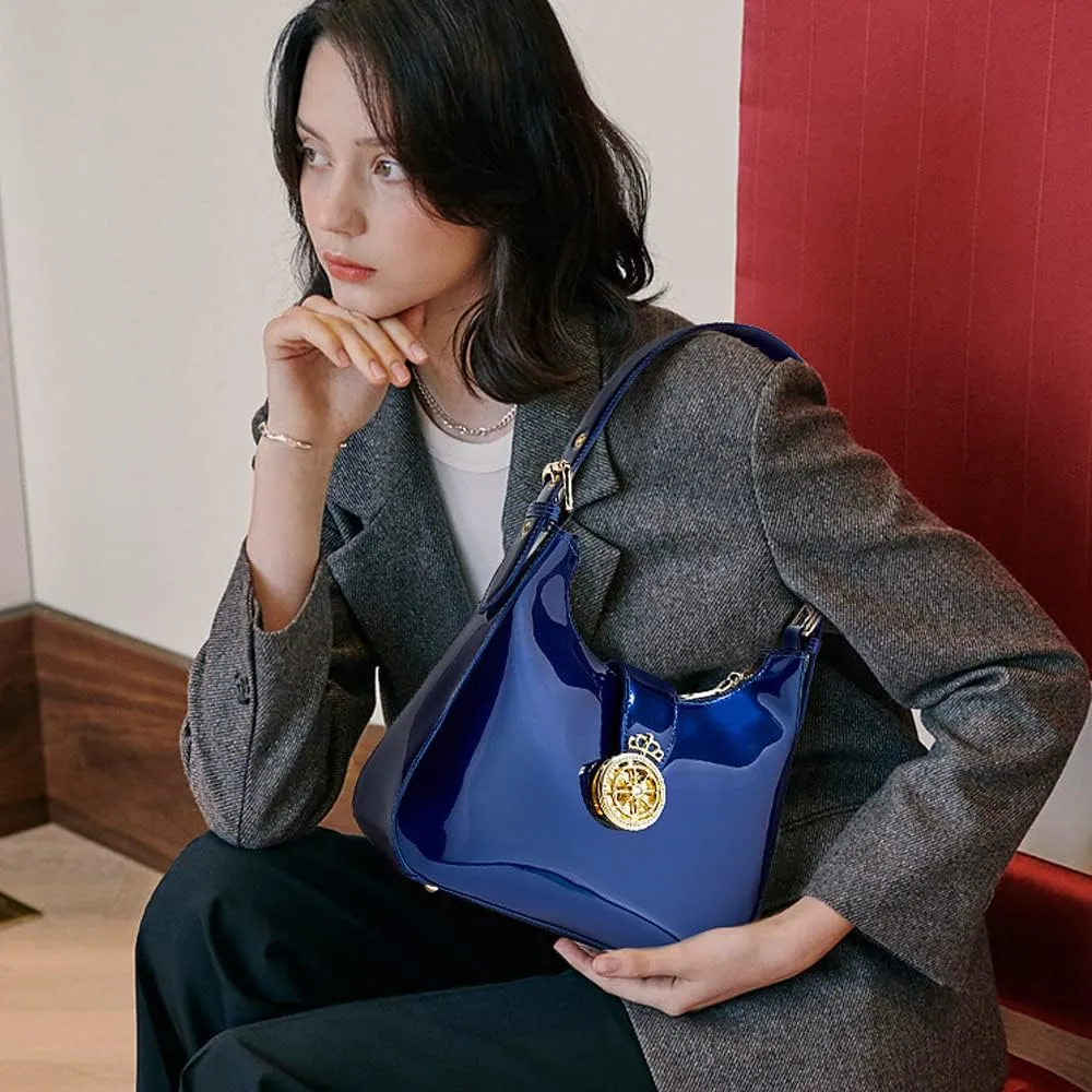 ZiMing Glossy Patent Leather Handbags Purse for Women Vintage Hobo Bag Shoulder Bag Ladies Small Tote Bag for Party Wedding