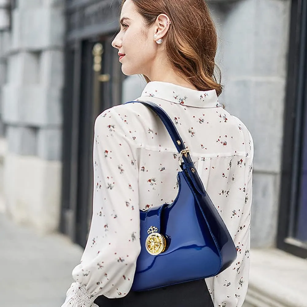 ZiMing Glossy Patent Leather Handbags Purse for Women Vintage Hobo Bag Shoulder Bag Ladies Small Tote Bag for Party Wedding