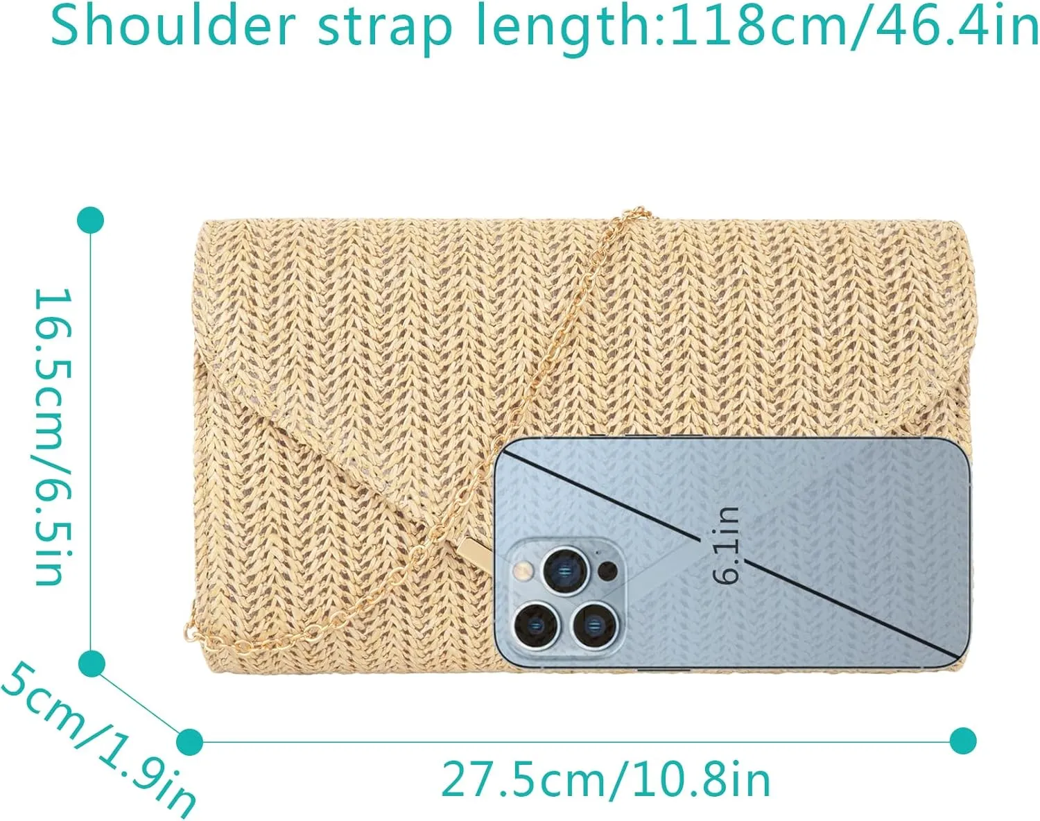 ZLM BAG US Straw Clutch Purses Envelope Evening Bag Raffia Rattan Woven Beach Handbag Summer Chain Crossbody Shoulder Bag