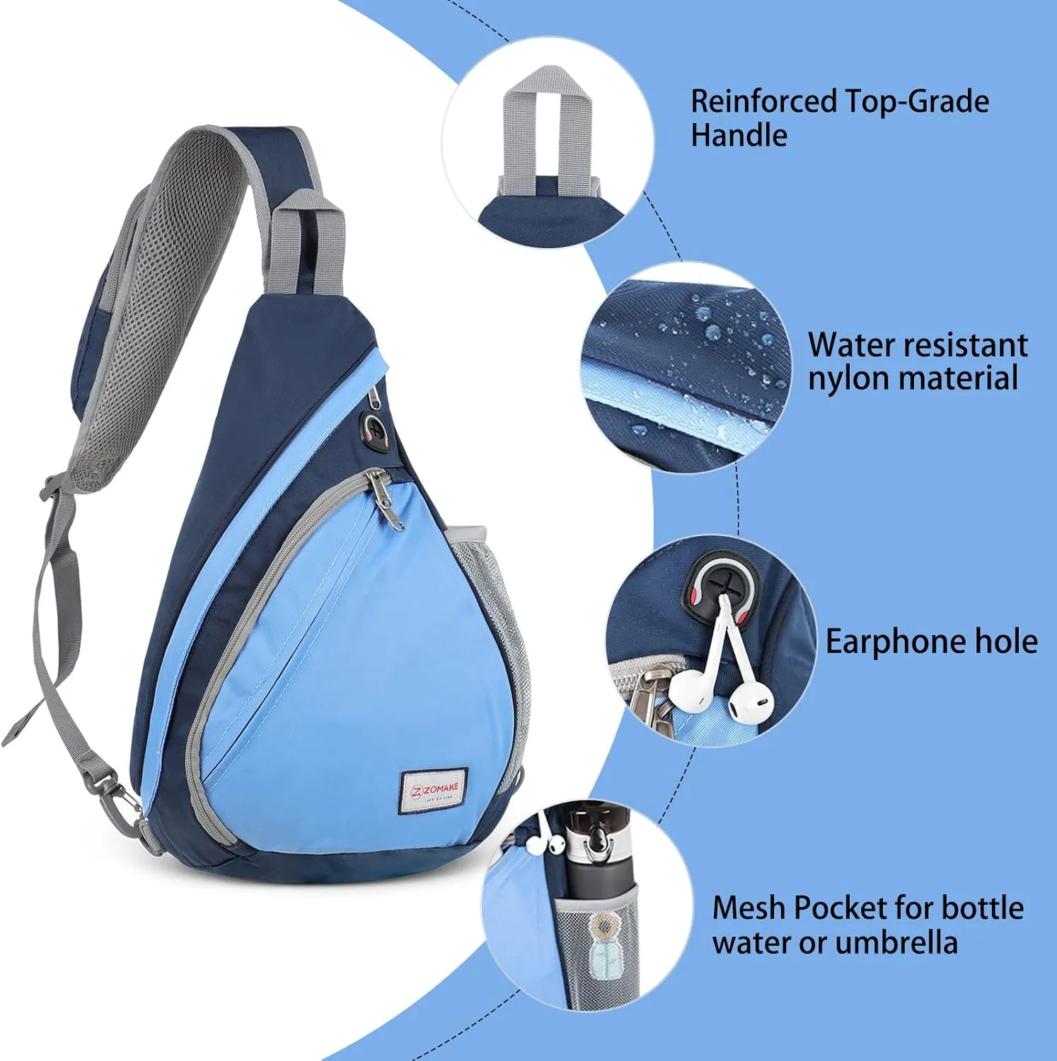 ZOMAKE Sling Bag for Women Men, Small Crossbody Sling Backpack, Mini Water Resistant Shoulder Bag