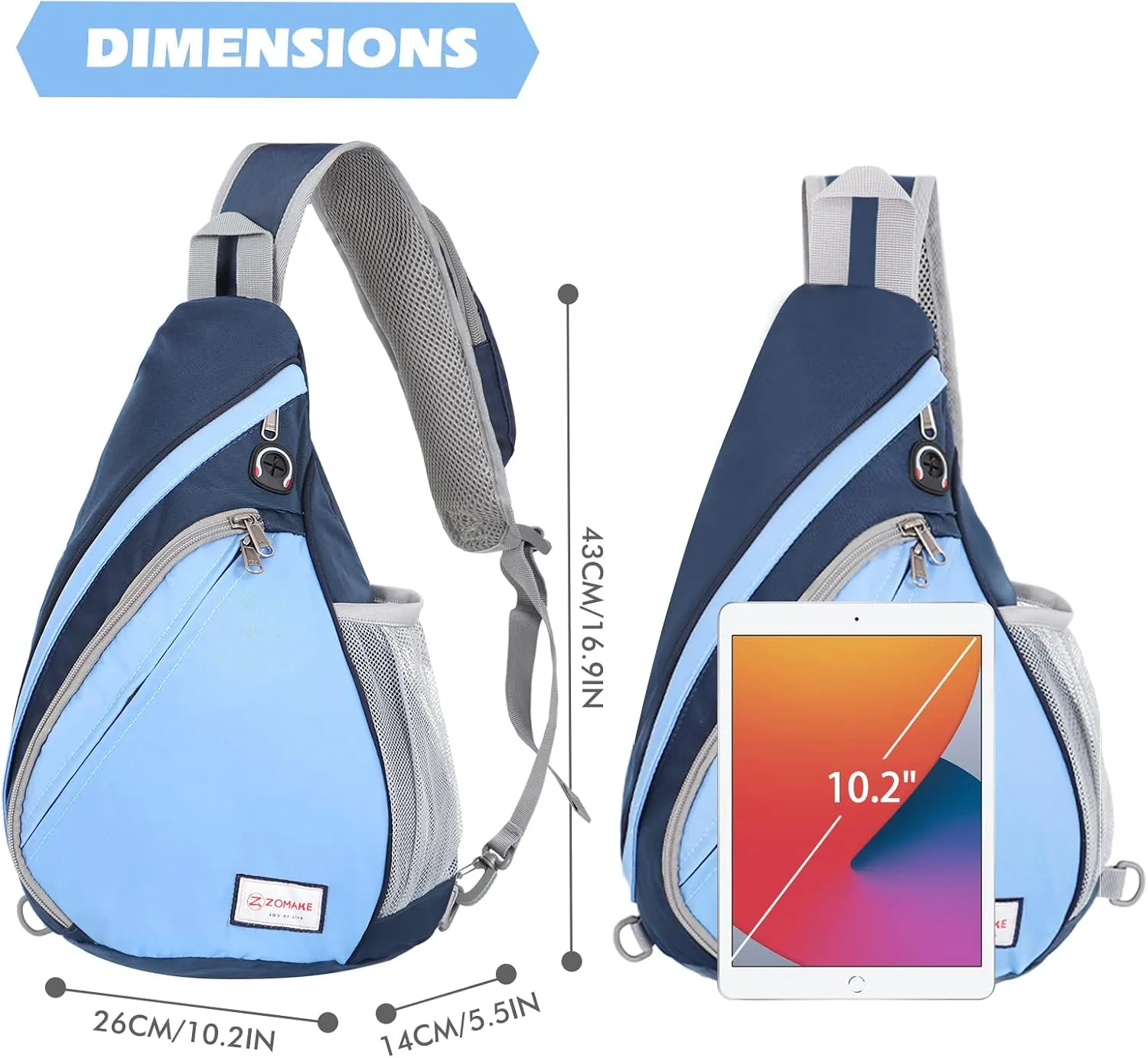ZOMAKE Sling Bag for Women Men, Small Crossbody Sling Backpack, Mini Water Resistant Shoulder Bag