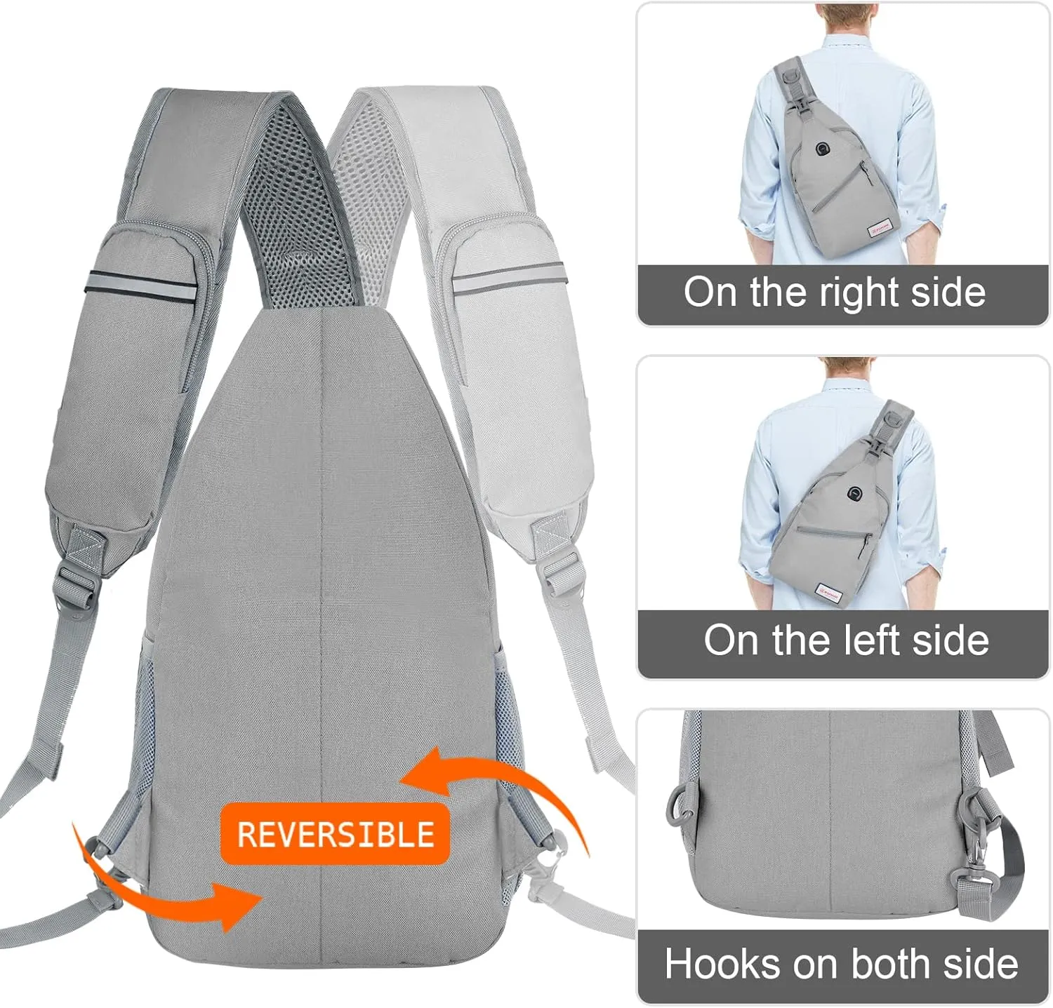 ZOMAKE Sling Bag for Women Men, Small Crossbody Sling Backpack, Mini Water Resistant Shoulder Daypack for Travel, Anti Thief Chest Bag for Hiking, Sports, Grey(new)