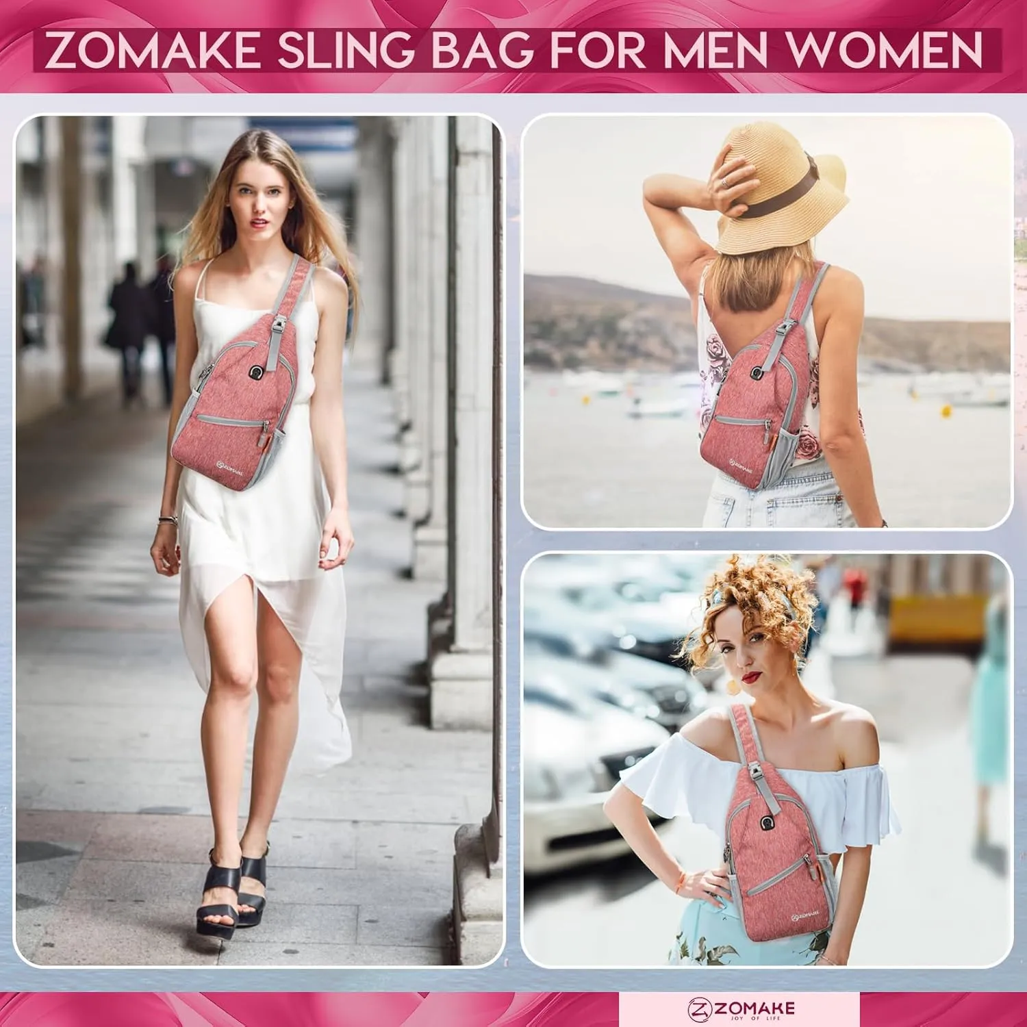 ZOMAKE Small Sling Bag, Travel Sling Backpack, Waterproof Hiking Cycling Crossbody pack for Men Women(Orange)