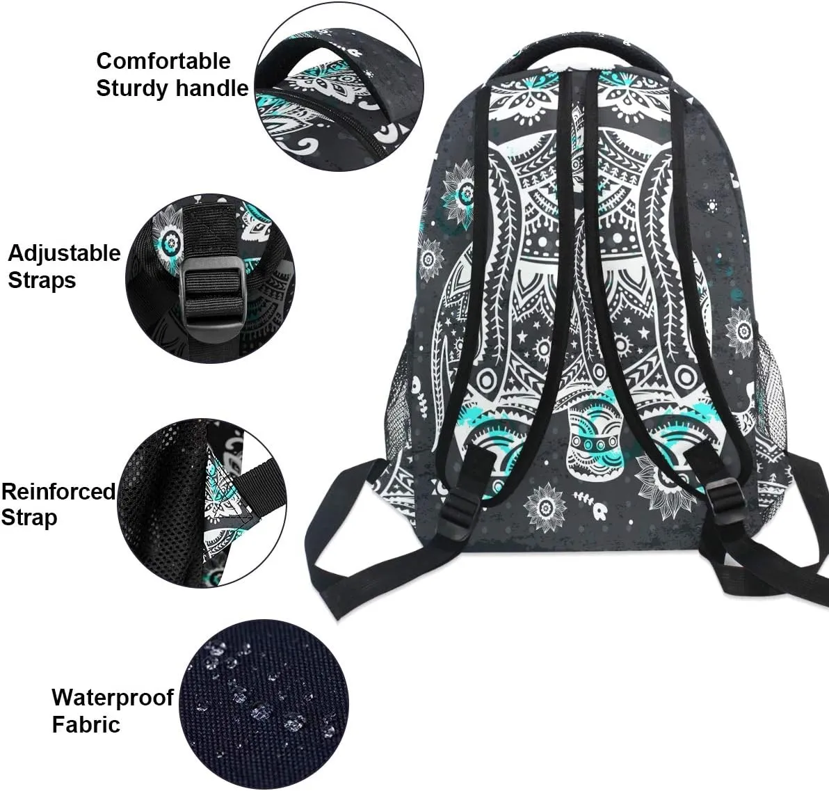 ZZKKO Indian Elephant Tribal Computer Backpacks Book Bag Travel Hiking Camping Daypack