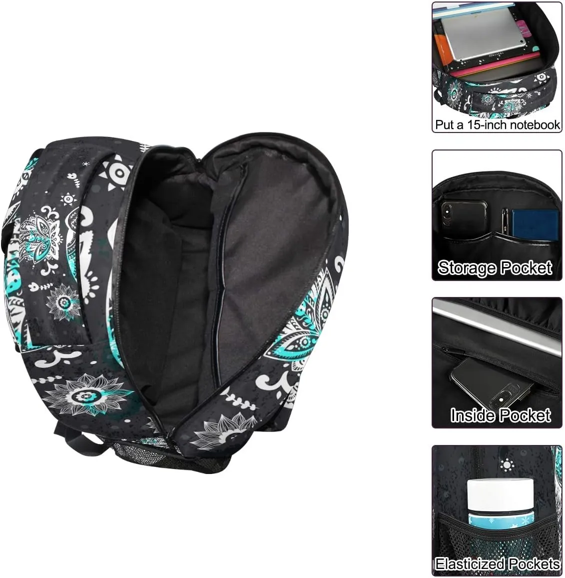 ZZKKO Indian Elephant Tribal Computer Backpacks Book Bag Travel Hiking Camping Daypack