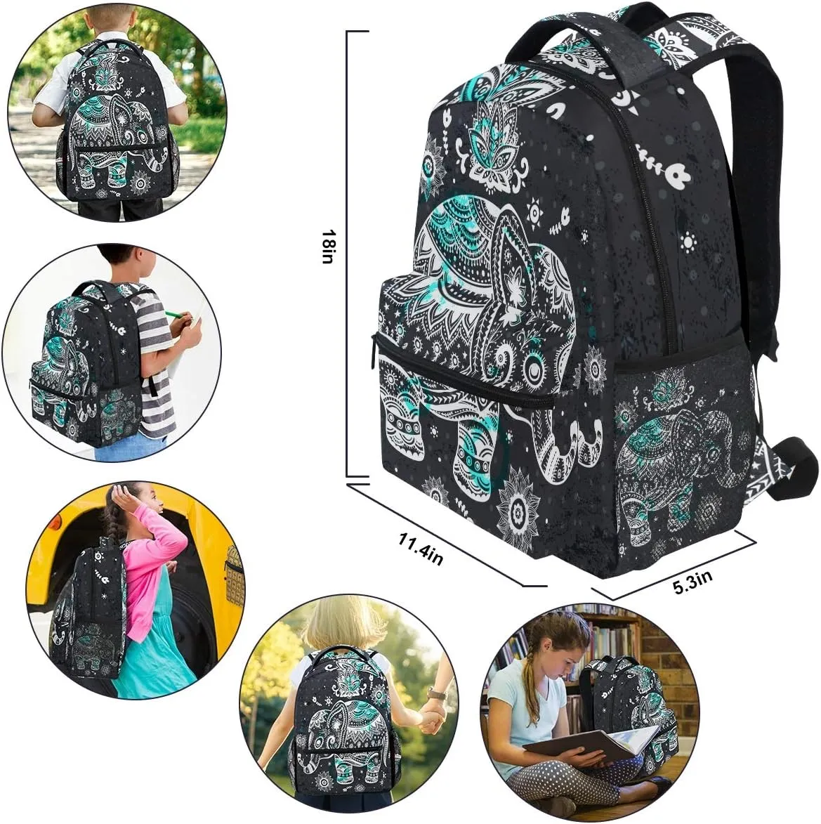 ZZKKO Indian Elephant Tribal Computer Backpacks Book Bag Travel Hiking Camping Daypack